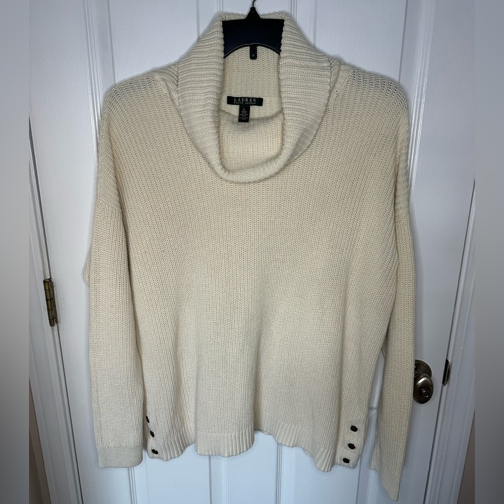 Lauren Ralph Lauren Cream Womens XL Cowl Neck Sweater Chunky Cozy Warm Grandpa